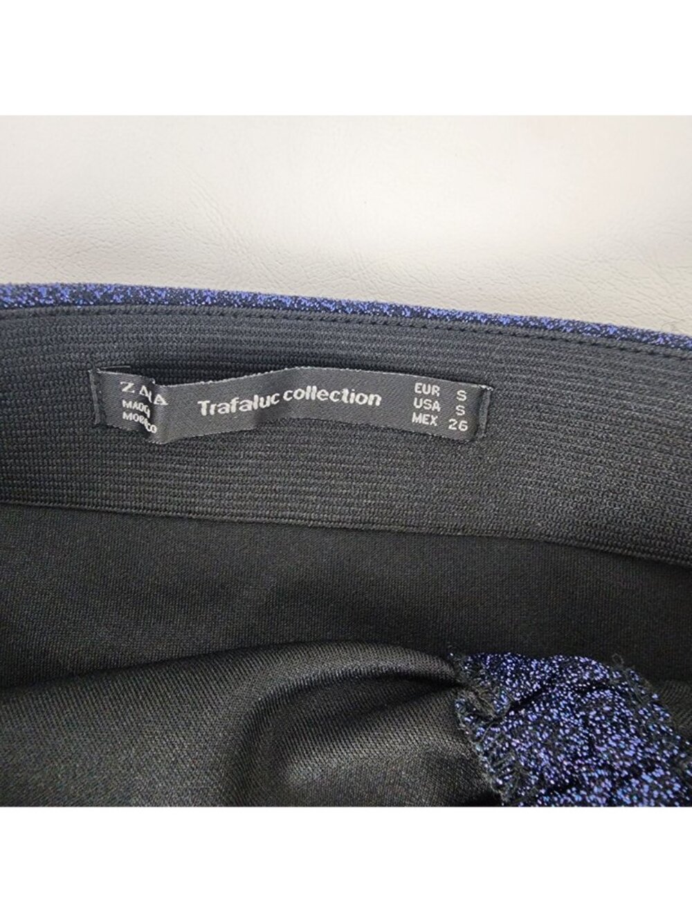 Zara Trafaluc Blue Metallic Sparkle Mini Skirt Size Small Stretch Lined Party - Picture 3 of 16
